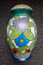 Zeldzaam mooie kleurrijke Gouda plateel vaas, Antiek en Kunst, Antiek | Keramiek en Aardewerk, Ophalen of Verzenden