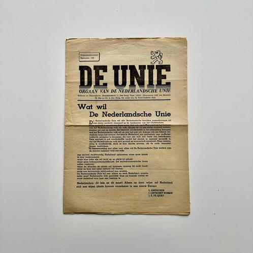 Krant De Unie, propagandanummer, September 1940, Verzamelen, Militaria | Tweede Wereldoorlog, Overige soorten, Boek of Tijdschrift