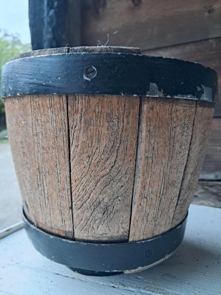 Houten Bloempot / Plantenbak met Metalen Banden, Tuin en Terras, Bloempotten, Gebruikt, Metaal, Binnen, Balkon, Tuin, Minder dan 40 cm