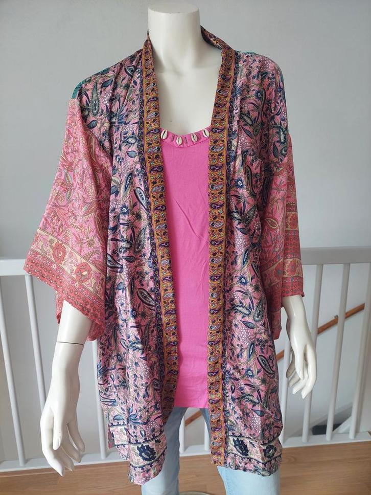 Kimono nieuw Ibiza Boho Maat L -XL roze - blauw - turquoise, Kleding | Dames, Blouses en Tunieken, Zo goed als nieuw, Maat 46/48 (XL) of groter