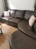 Bruin half ronde hoekbank, Huis en Inrichting, Ophalen, Gebruikt, Leer