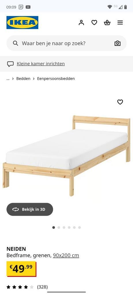 Ikea eenpersoons bed met lattenbodem Neiden, Huis en Inrichting, Slaapkamer | Bedden, Zo goed als nieuw, Eenpersoons, 90 cm, Hout