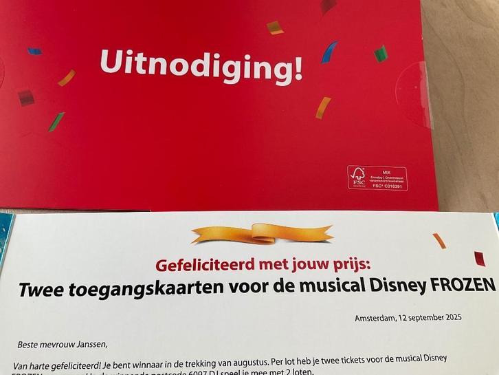 Musical Frozen 2 kaartjes, Tickets en Kaartjes, Overige Tickets en Kaartjes, Twee personen