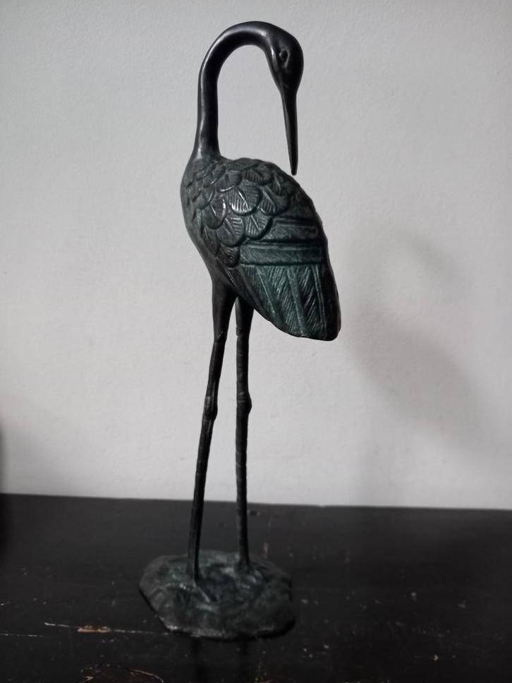 Prachtig Mid Century Bronzen Verdigris Patina Kraanvogel, Antiek en Kunst, Kunst | Designobjecten, Ophalen of Verzenden
