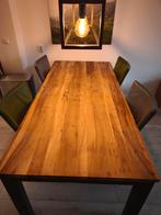 Eettafel 220x100x77 cm (Henders&Hazel) + 4 Lederen Stoelen, Ophalen, Gebruikt, 200 cm of meer, 50 tot 100 cm