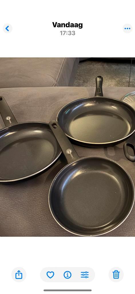 Bijna gratis GreenPan,greenchef Pannenset - 3 Delig, Huis en Inrichting, Keuken | Potten en Pannen, Gebruikt, Koekenpan of Braadpan