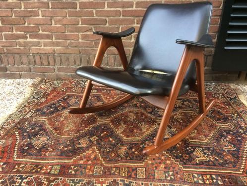 Louis van Teeffelen - webe  schommelstoel  retro vintage 60s, Huis en Inrichting, Stoelen, Gebruikt, Eén, Hout, Leer, Zwart, Verzenden