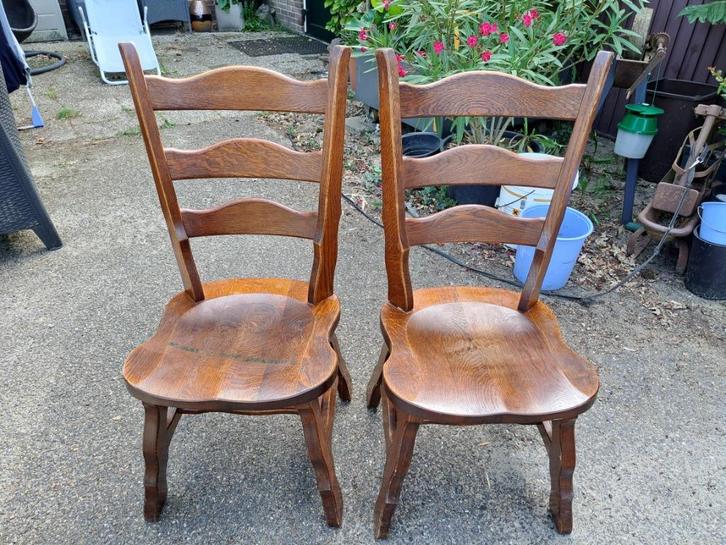 4 eiken stoelen, Huis en Inrichting, Stoelen, Gebruikt, Twee, Hout, Bruin, Ophalen