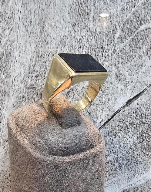14k Gouden zegelring met onyx steen 9.6 gram, Sieraden, Tassen en Uiterlijk, Ringen, Zo goed als nieuw, Heer, Goud, Goud, Met edelsteen