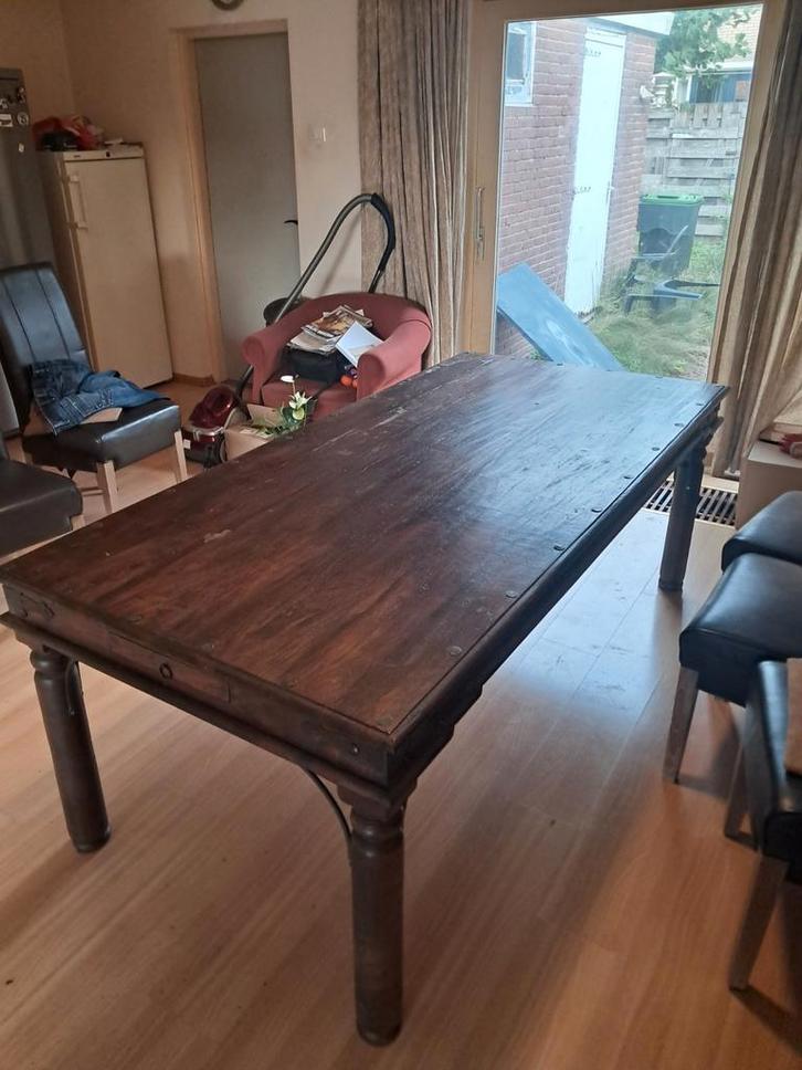 Oude Conoliaanse Houten Tafel, Huis en Inrichting, Tafels | Eettafels, Gebruikt, 100 tot 150 cm, 150 tot 200 cm, Vijf personen of meer