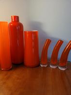 5x glazen vaas gekleurd glas fel oranje vaasje vazen vaasjes, Overige kleuren, Ophalen of Verzenden, Minder dan 50 cm, Glas