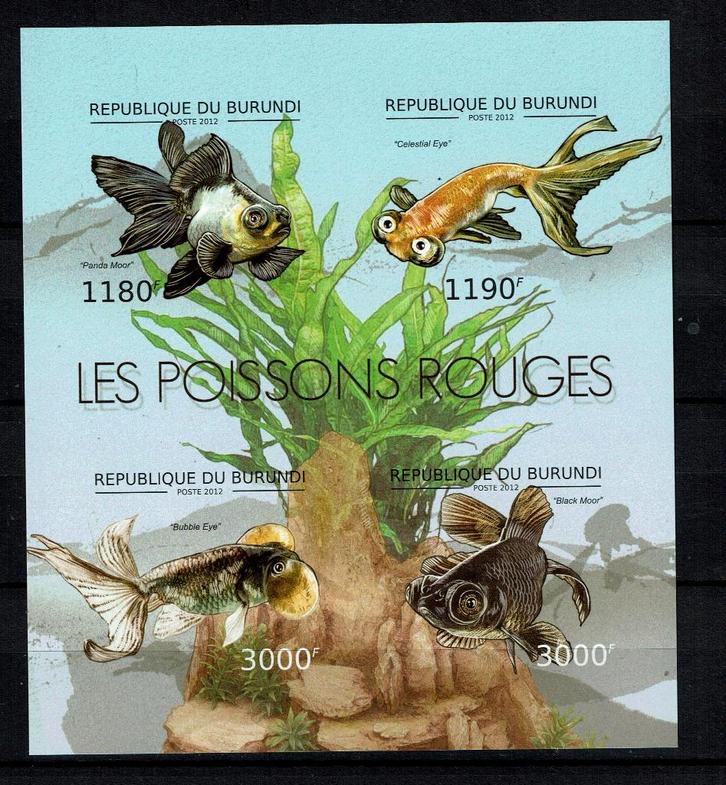 burundi 2012 pf ongetand blokken vissen fishes 1, Postzegels en Munten, Postzegels | Thematische zegels, Postfris, Dier of Natuur