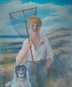 Schelpenvissertje met hond in de duinen -  echt schilderij, Antiek en Kunst, Ophalen