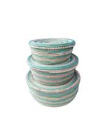 set van 3 turquoise witte afrikaanse zeegras manden, Huis en Inrichting, Woonaccessoires | Schalen en Manden, Mand, Verzenden