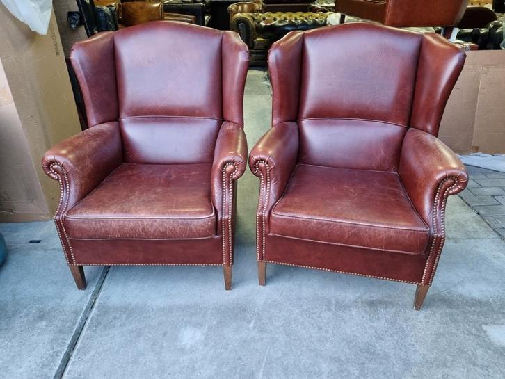 2x klassieke schapenleren muylaert oor fauteuil + BEZORGING, Huis en Inrichting, Fauteuils, Gebruikt, Leer, 75 tot 100 cm, 75 tot 100 cm