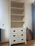Witte landelijke boekenkast met drie laden, Ophalen, Minder dan 50 cm, 200 cm of meer, Met lade(s)