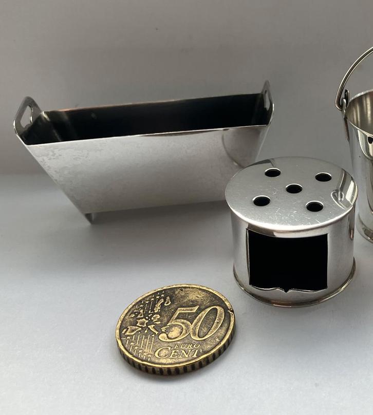 Zilveren miniatuur turfbak en stoof, Looren de Jong, Antiek en Kunst, Antiek | Goud en Zilver, Zilver, Verzenden