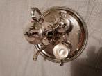 Verzilverde koffiepot dienblad  suikerpotje en melkkannetje, Ophalen of Verzenden, Gebruikt, Zilver, Overige materialen