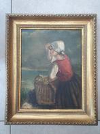 Olieverf op doek met houten lijst - Zeeuws meisje, Antiek en Kunst, Ophalen of Verzenden