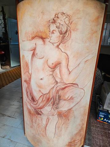 Vintage/ klassieke Roomdivider jaren '50 met schildering beschikbaar voor biedingen
