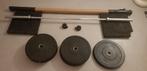Olympische Halterstang + 50 kg Bumperplates, Ophalen, Zo goed als nieuw, Halterset