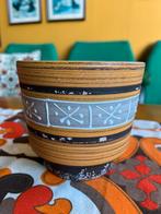 Vintage jaren 70 geel grijze bloempot, Rond, Zo goed als nieuw, Aardewerk, Binnen