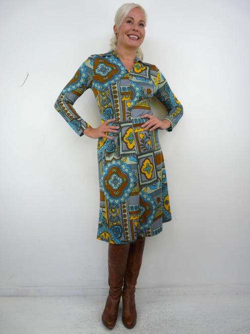 *Abfab Vintage 70's Jurk 38*, Kleding | Dames, Jurken, Zo goed als nieuw, Maat 38/40 (M), Blauw, Knielengte, Ophalen of Verzenden