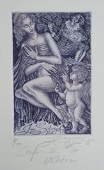 Exlibris /Ex libris H. Capova, vrouw met o.a. cherubijntje, Antiek en Kunst, Kunst | Etsen en Gravures, Verzenden