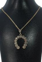 Hoefijzer 14 roos diamanten antieke ketting hanger 14k goud, Ophalen of Verzenden, Goud, Hanger, Met edelsteen