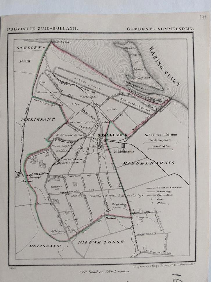 171 / Sommelsdijk Middelharnis Haringvliet Litho uit 1868, Antiek en Kunst, Kunst | Litho's en Zeefdrukken, Ophalen of Verzenden