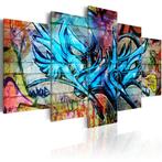 710 Blauw Graffiti 5 Luik Canvas Schilderij 200x100cm Nieuw, Antiek en Kunst, Ophalen of Verzenden