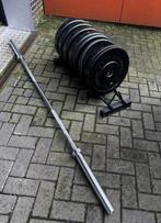 110kg Crossmaxx Bumperplates, Barbell 220cm , Opbergrek, Sport en Fitness, Fitnessmaterialen, Ophalen, Gebruikt, Halterschijven