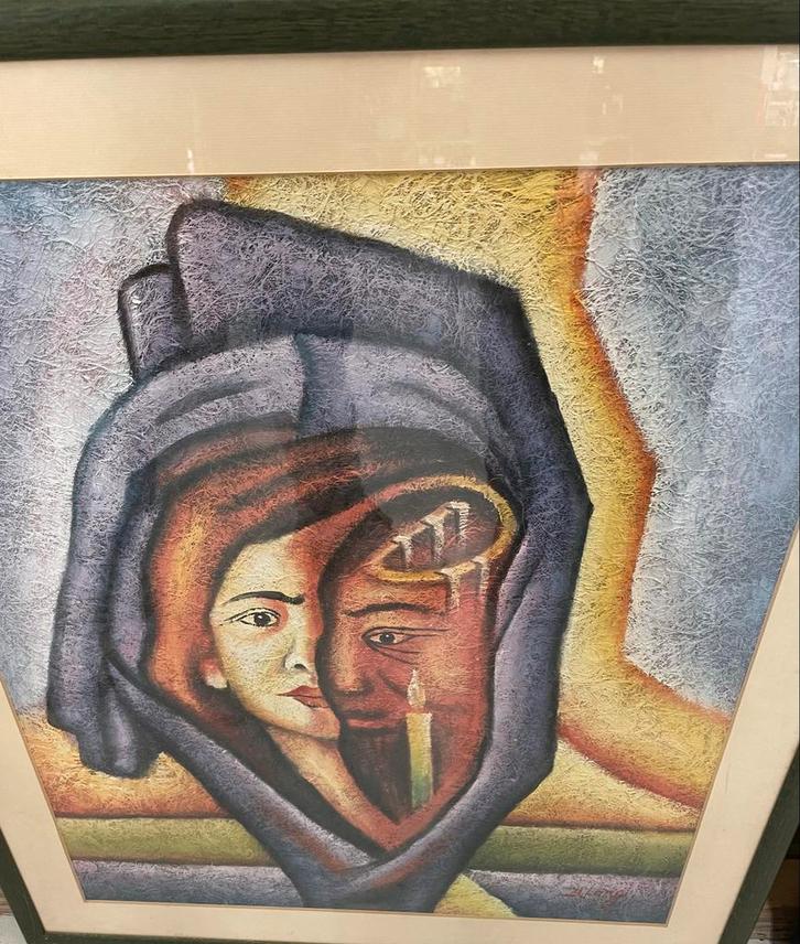 Abstract Schilderij met Gezichten, Antiek en Kunst, Kunst | Schilderijen | Klassiek, Ophalen of Verzenden