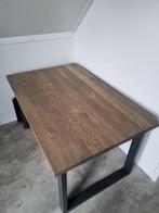 eettafel 140cm met metalen onderstel, 100 tot 150 cm, Gebruikt, Rechthoekig, Eikenhout