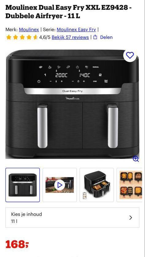 Moulinex Dual Easy Fry XXL Airfryer - Zo goed als nieuw!, Witgoed en Apparatuur, Airfryers, Nieuw, Airfryer XXL, 1500 gram of meer