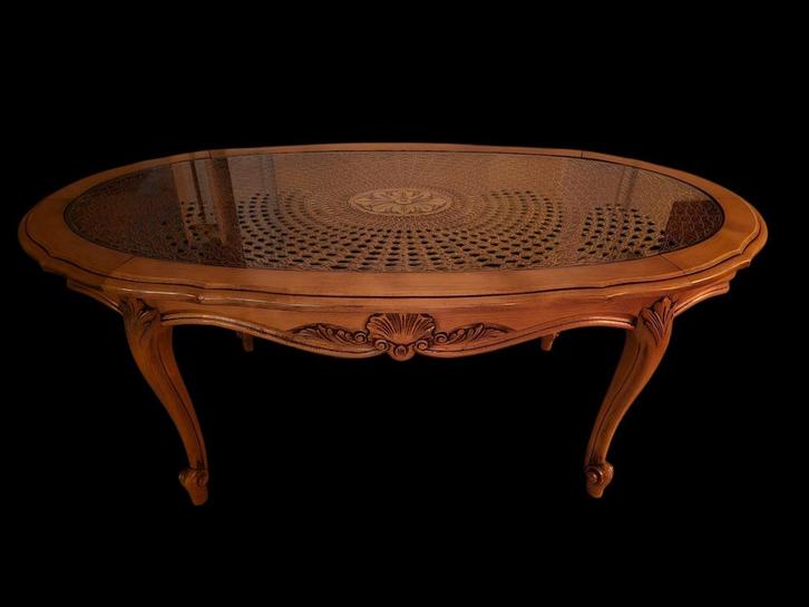 Prachtige oude salontafel hout met glas in Lodewijk XV stijl, Antiek en Kunst, Antiek | Meubels | Tafels, Ophalen