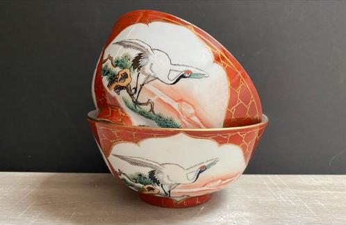 Vintage Porseleinen Rijstkommen met Kraanvogels (2 stuks), Antiek en Kunst, Antiek | Porselein, Ophalen of Verzenden