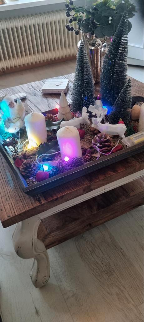 Kerstdecoratie schaal met rendieren, kaarsjes en verlichting, Diversen, Kerst, Nieuw, Ophalen of Verzenden