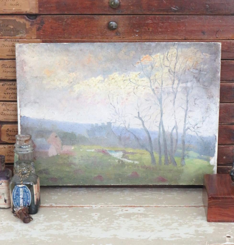 Oud Frans schilderij “Landschap”, Ophalen of Verzenden