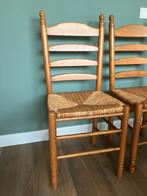 Houten stoelen met rieten zitting (4 stuks), Huis en Inrichting, Stoelen, Ophalen, Gebruikt, Bruin, Vier