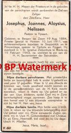 Nelissen Josephus 1884 Bergen op Zoom 1943 Breda  pastoor St, Verzamelen, Bidprentjes en Rouwkaarten, Bidprentje, Ophalen of Verzenden