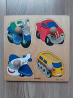 Kids-Wood houten insteek puzzel voertuigen, Van hout, Minder dan 10 stukjes, Ophalen of Verzenden, Zo goed als nieuw