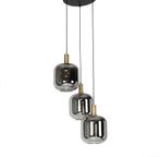 Moderne 3-lichts hanglamp met smoke-glas, Ophalen, Gebruikt, Glas, 75 cm of meer