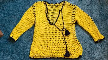 Boho Ibiza gele gehaakte (lichte) trui (one size) nieuw