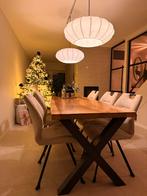 Moderne/industriële eettafel - 210x82-85cm Suar Houten blad, Ophalen, Gebruikt, 200 cm of meer, 50 tot 100 cm