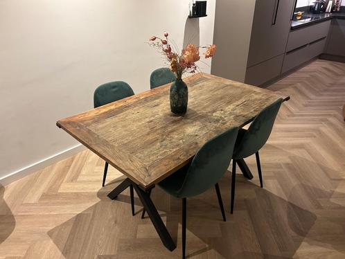 Houten eetkamertafel 160x90cm incl. 4 stoelen, Huis en Inrichting, Tafels | Eettafels, Gebruikt, 50 tot 100 cm, 150 tot 200 cm