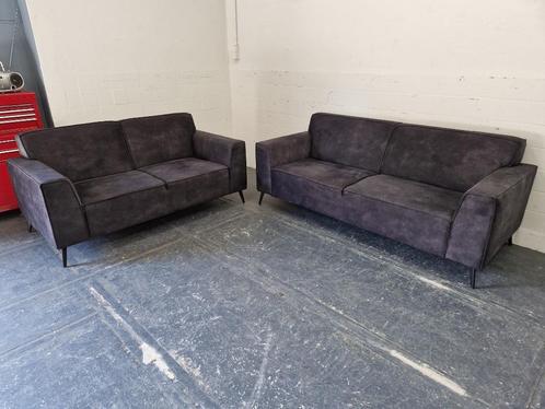 Bankstel 2 + 2,5 zits in antraciet grijze velours stof, Huis en Inrichting, Banken | Bankstellen, Gebruikt, 150 tot 200 cm, 75 tot 100 cm