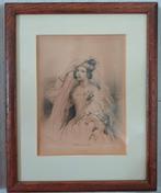 Antieke portret van een bruid,LILIA,potlood tekening, Ophalen of Verzenden