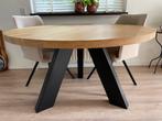 Eiken eettafel Ø 130 cm, met stalen driepoot, Huis en Inrichting, Tafels | Eettafels, Ophalen, Rond, Zo goed als nieuw, 100 tot 150 cm