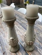 Vintage Rustieke Kandelaars Set, Overige materialen, Gebruikt, Ophalen of Verzenden, Crème